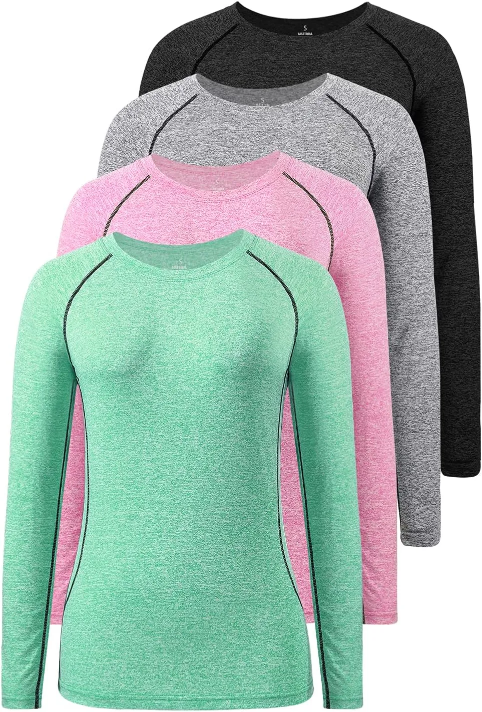 3-4 Pack Dry Fit Long Sleeve Tshirt for Women Moisture Wicking Long Sleeve Tee Outdoor Compression Running Workout Tops