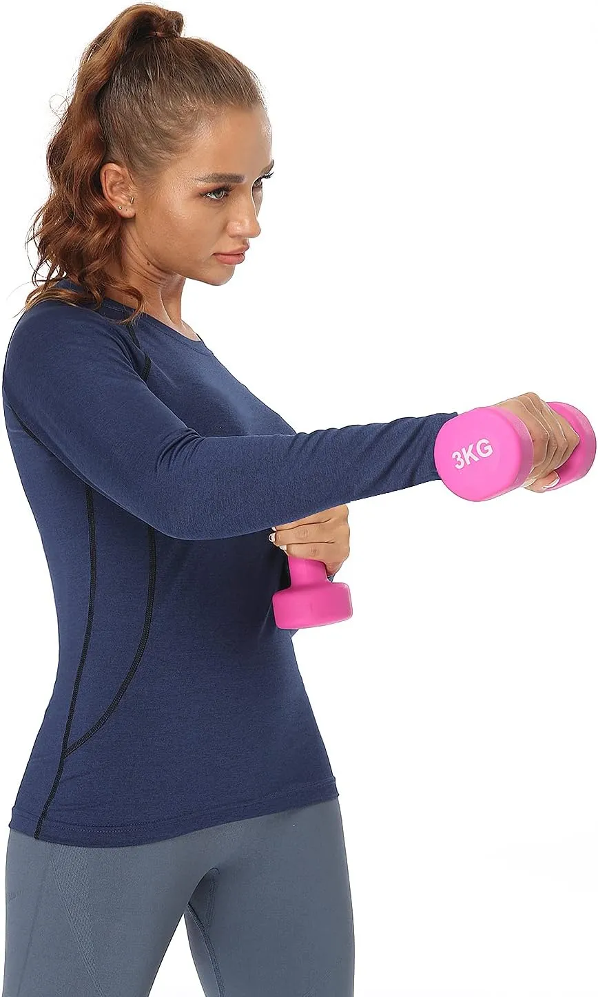 3-4 Pack Dry Fit Long Sleeve Tshirt for Women Moisture Wicking Long Sleeve Tee Outdoor Compression Running Workout Tops