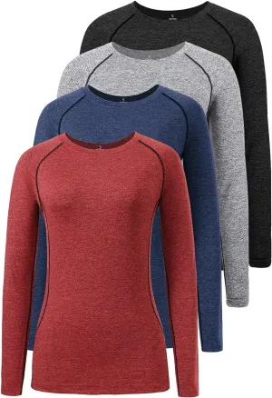 3-4 Pack Dry Fit Long Sleeve Tshirt for Women Moisture Wicking Long Sleeve Tee Outdoor Compression Running Workout Tops
