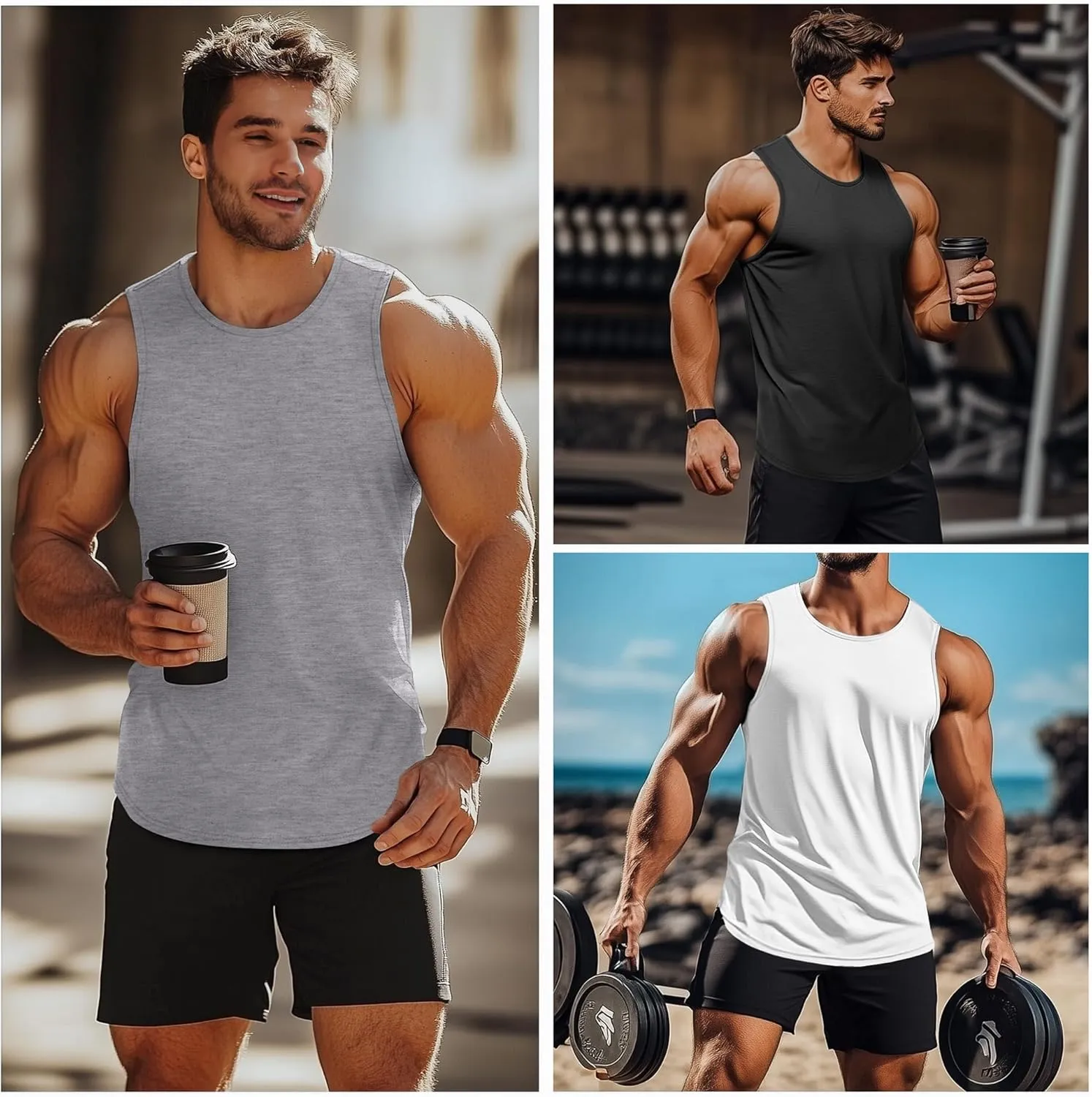 3 Pack Big and Tall Cotton Men's Tank Tops Plus Size Workout Sleeveless Tee Shirts Crew Neck Muscle Shirts L-5XL