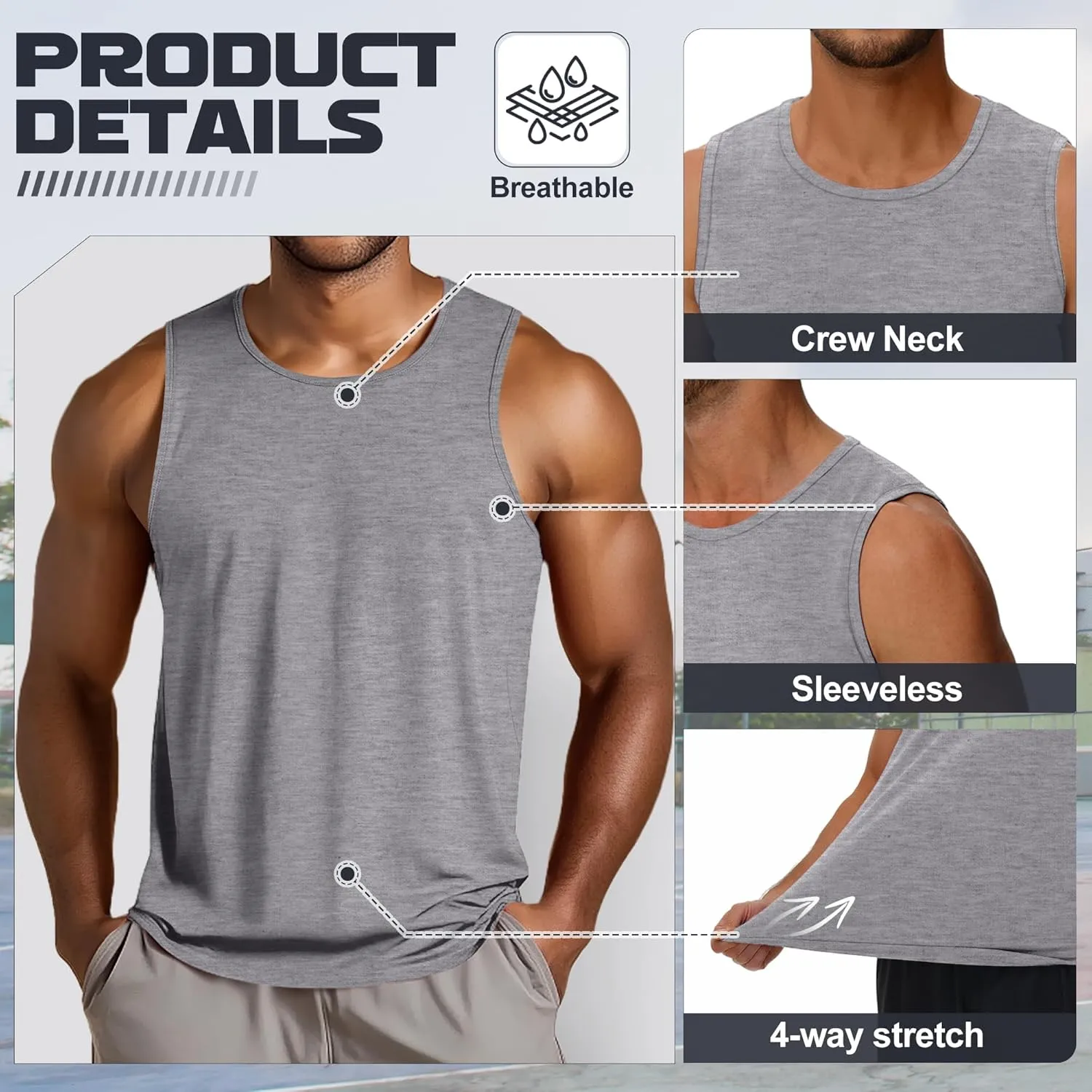 3 Pack Big and Tall Cotton Men's Tank Tops Plus Size Workout Sleeveless Tee Shirts Crew Neck Muscle Shirts L-5XL