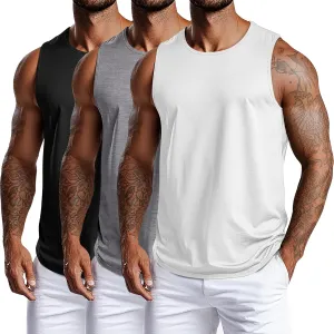 3 Pack Big and Tall Cotton Men's Tank Tops Plus Size Workout Sleeveless Tee Shirts Crew Neck Muscle Shirts L-5XL