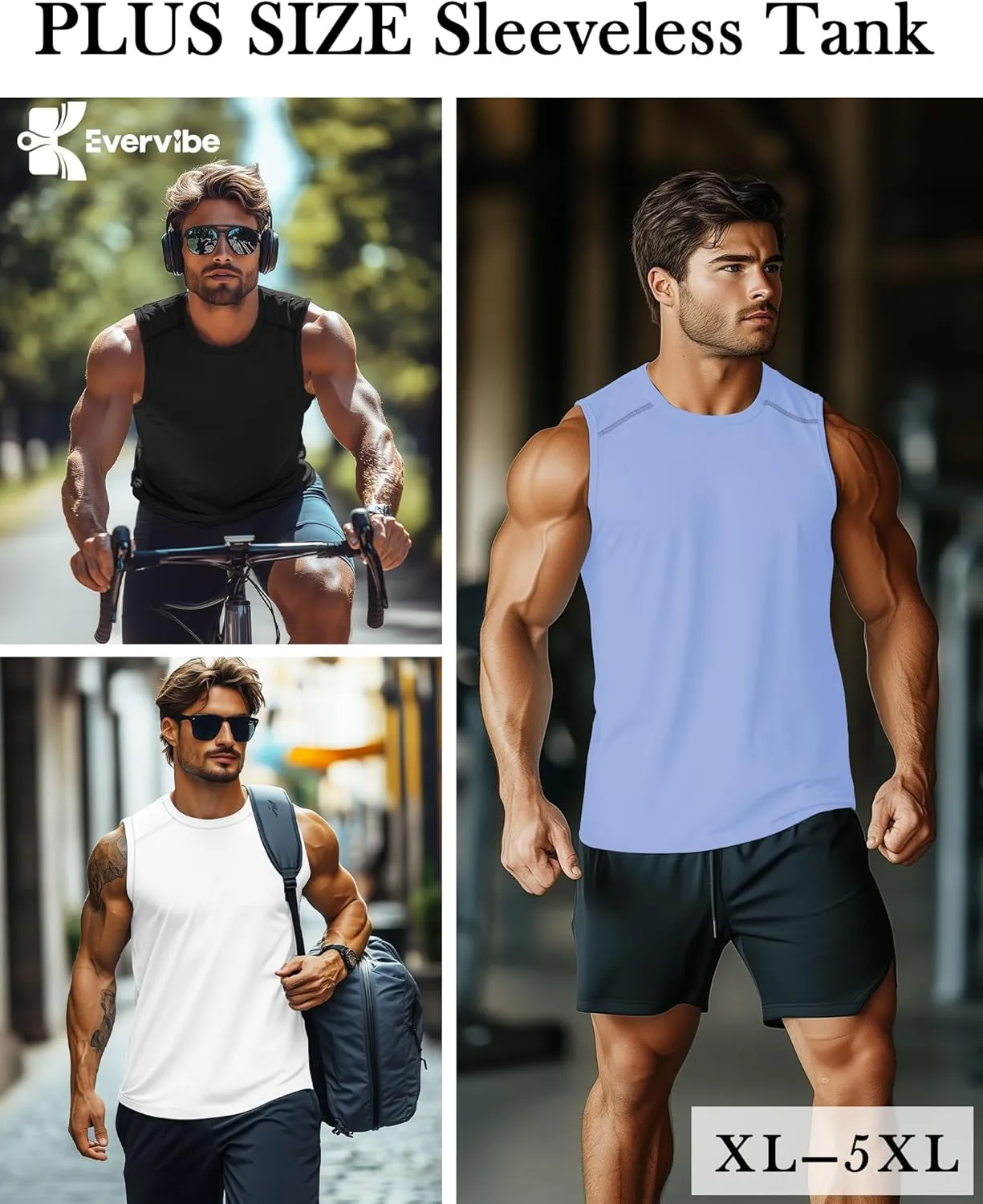 3 Pack Men's Big and Tall Tank Tops, Crewneck Sleeveless Tee Shirts Cotton Workout Swim Running Gym Muscle Shirts