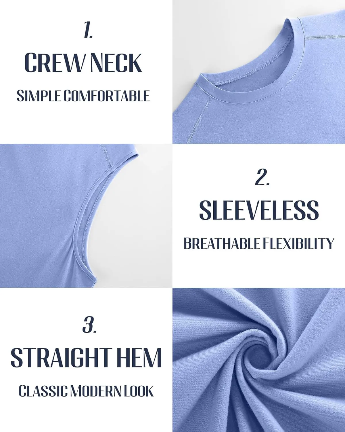 3 Pack Men's Big and Tall Tank Tops, Crewneck Sleeveless Tee Shirts Cotton Workout Swim Running Gym Muscle Shirts