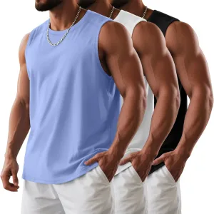 3 Pack Men's Big and Tall Tank Tops, Crewneck Sleeveless Tee Shirts Cotton Workout Swim Running Gym Muscle Shirts
