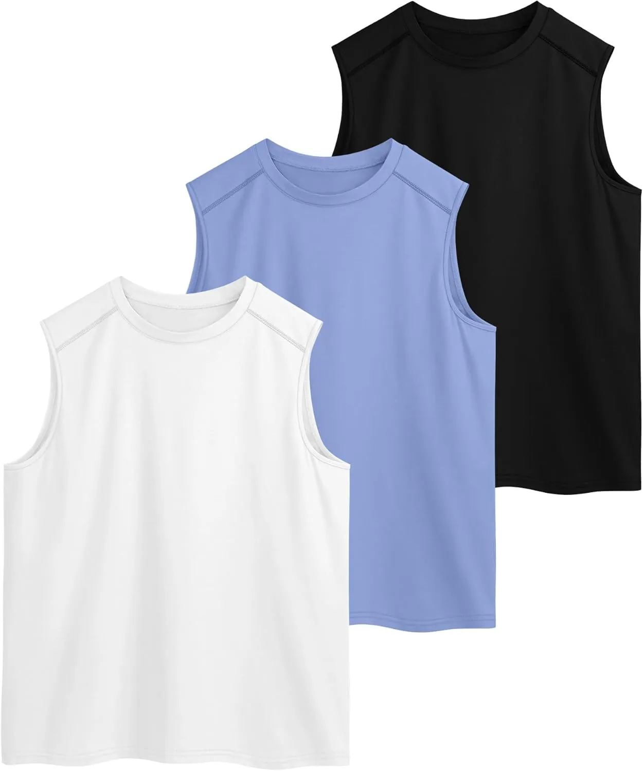 3 Pack Men's Big and Tall Tank Tops, Crewneck Sleeveless Tee Shirts Cotton Workout Swim Running Gym Muscle Shirts