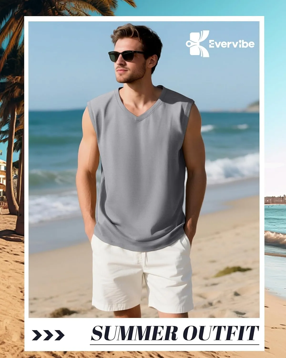 3 Pack Mens V Neck Tank Tops 95% Cotton Sleeveless Big and Tall Muscle Cut Off Shirts Gym Workout Tee