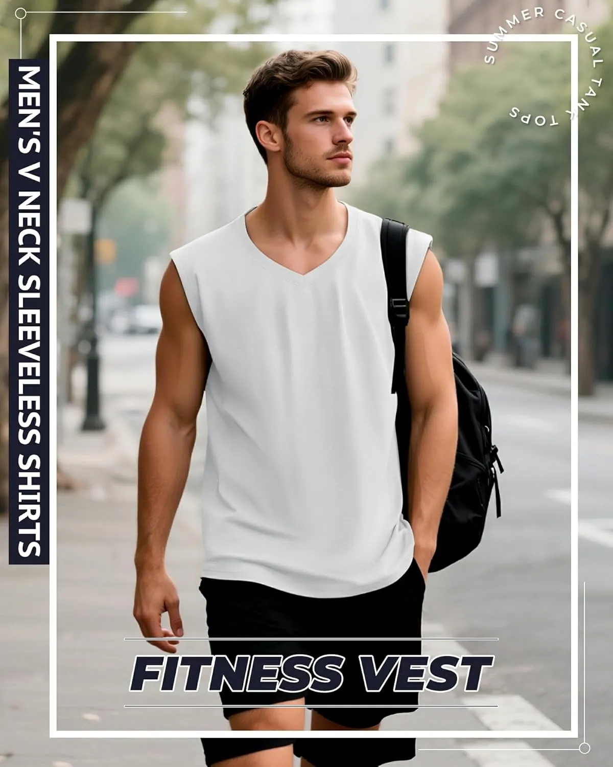 3 Pack Mens V Neck Tank Tops 95% Cotton Sleeveless Big and Tall Muscle Cut Off Shirts Gym Workout Tee