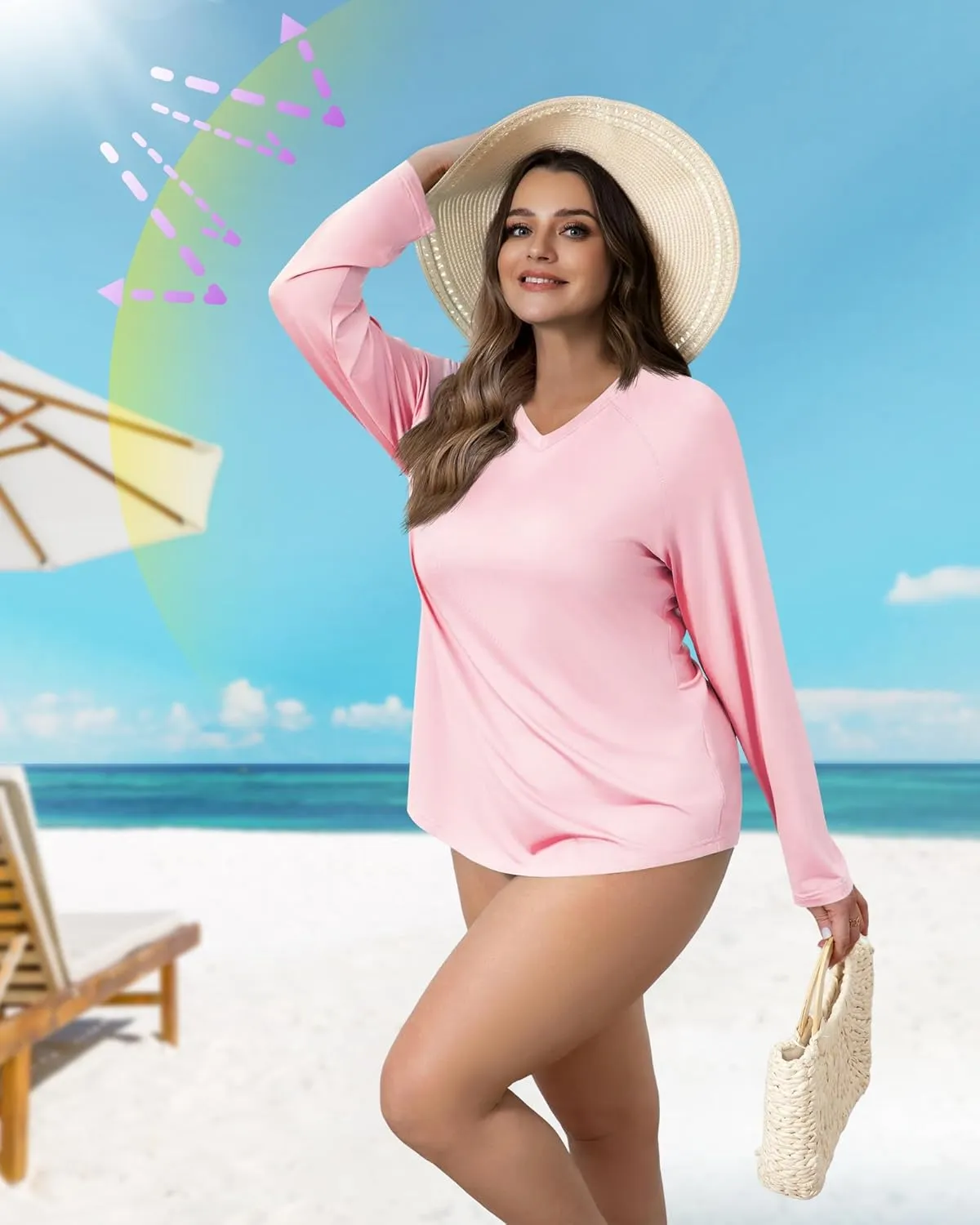 3 Pack Women's Plus Size Long Sleeve Rash Guards, UV Sun Protection Shirts Quick Dry V Neck Swim Tops Fishing Tee