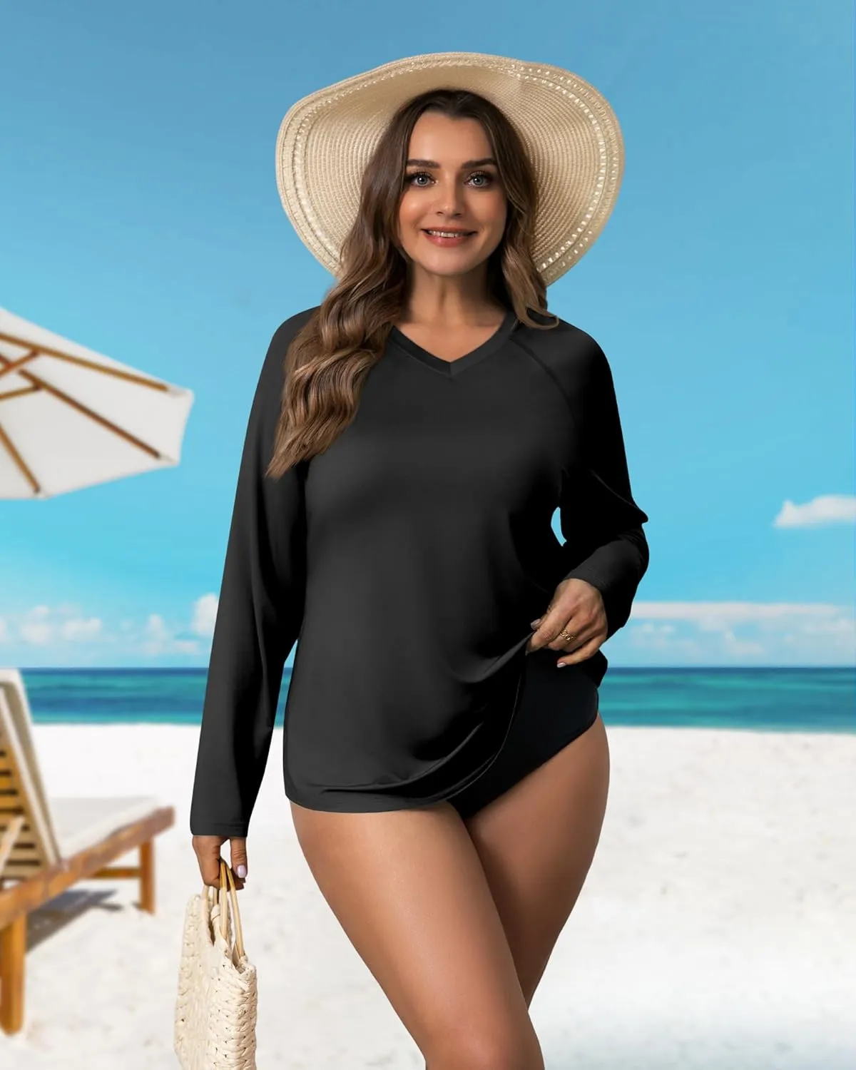 3 Pack Women's Plus Size Long Sleeve Rash Guards, UV Sun Protection Shirts Quick Dry V Neck Swim Tops Fishing Tee