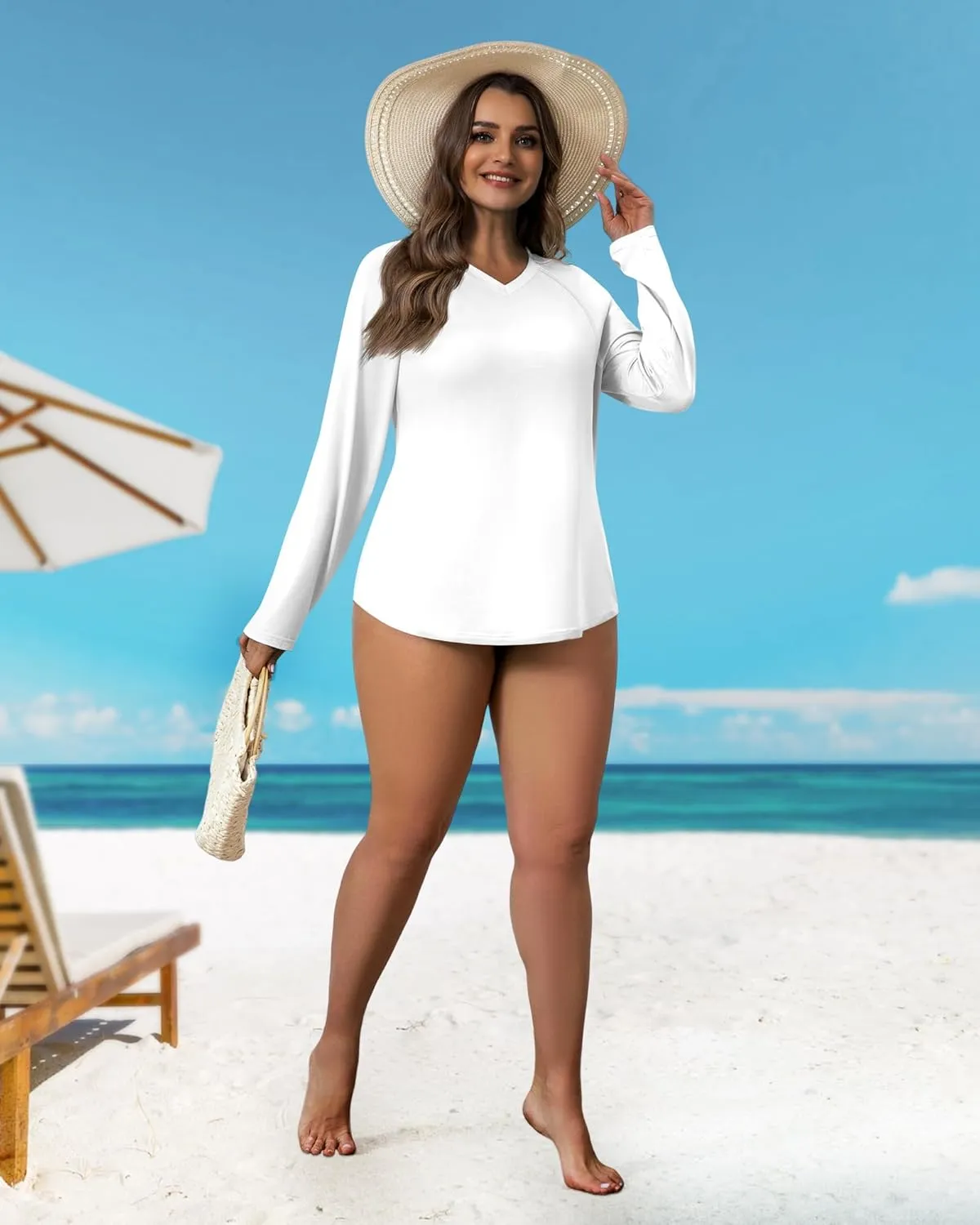 3 Pack Women's Plus Size Long Sleeve Rash Guards, UV Sun Protection Shirts Quick Dry V Neck Swim Tops Fishing Tee