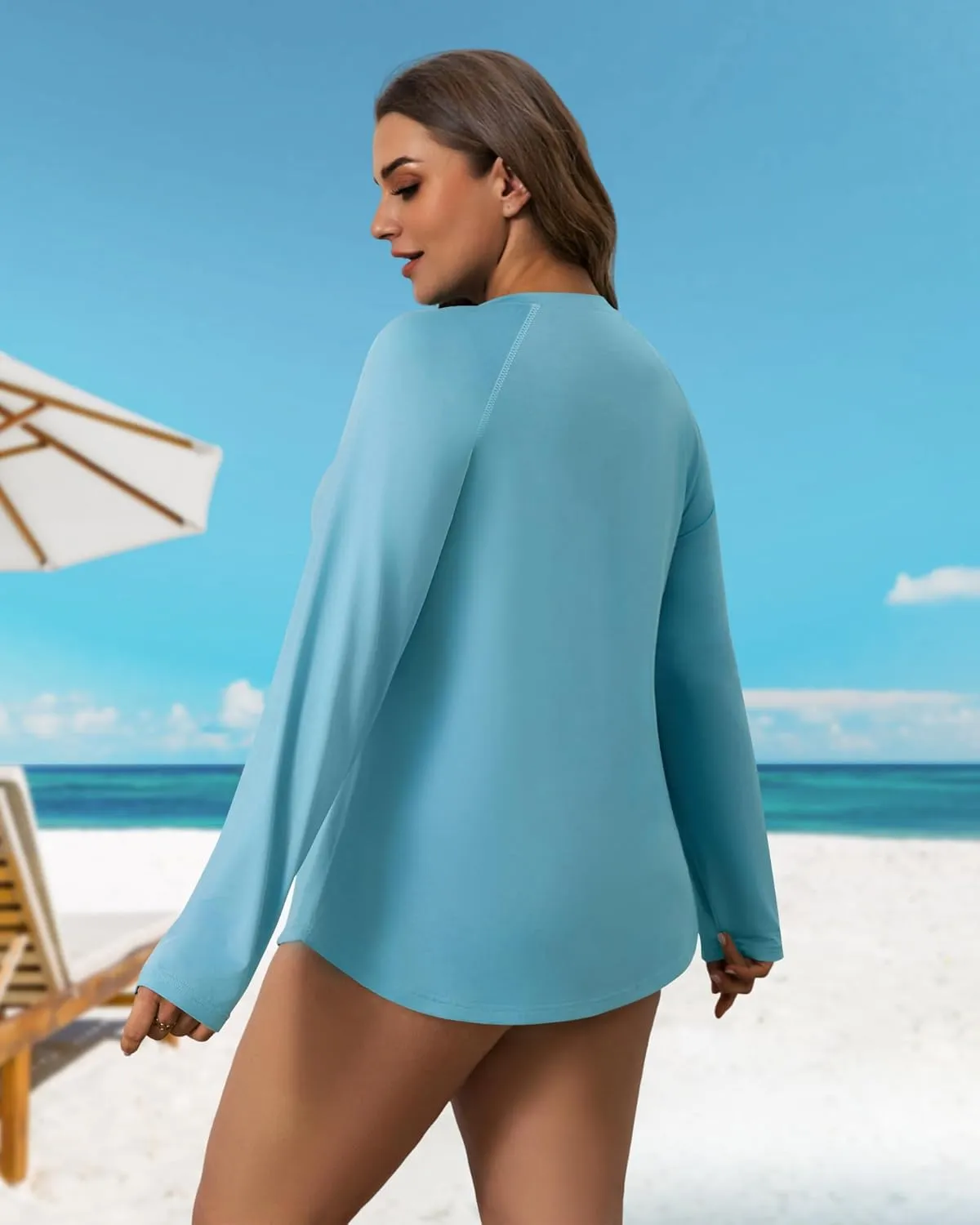3 Pack Women's Plus Size Long Sleeve Rash Guards, UV Sun Protection Shirts Quick Dry V Neck Swim Tops Fishing Tee