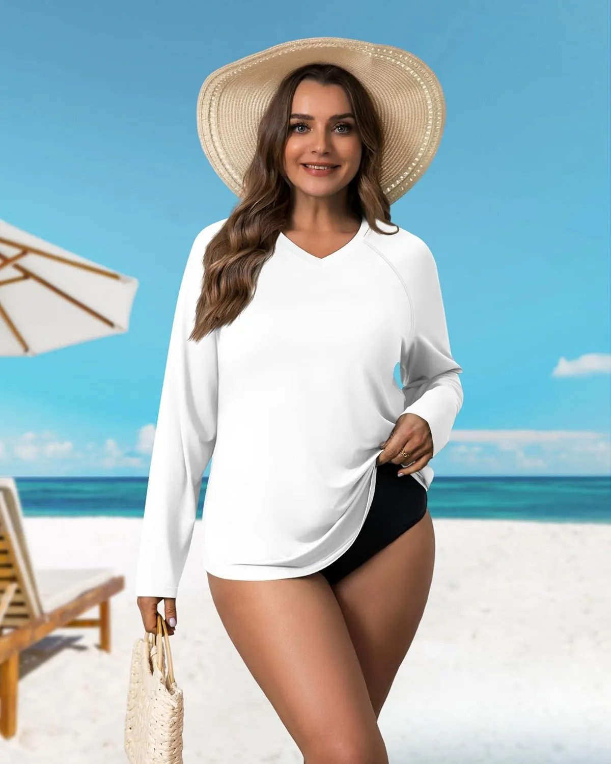 3 Pack Women's Plus Size Long Sleeve Rash Guards, UV Sun Protection Shirts Quick Dry V Neck Swim Tops Fishing Tee