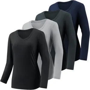 4-7 Pack Long Sleeve Shirts for Women,Moisture Wicking Shirts Long Sleeve Workout Tops for Women V Neck Hiking T-Shirts