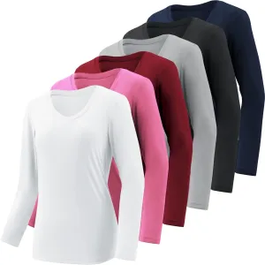 4-7 Pack Long Sleeve Shirts for Women,Moisture Wicking Shirts Long Sleeve Workout Tops for Women V Neck Hiking T-Shirts