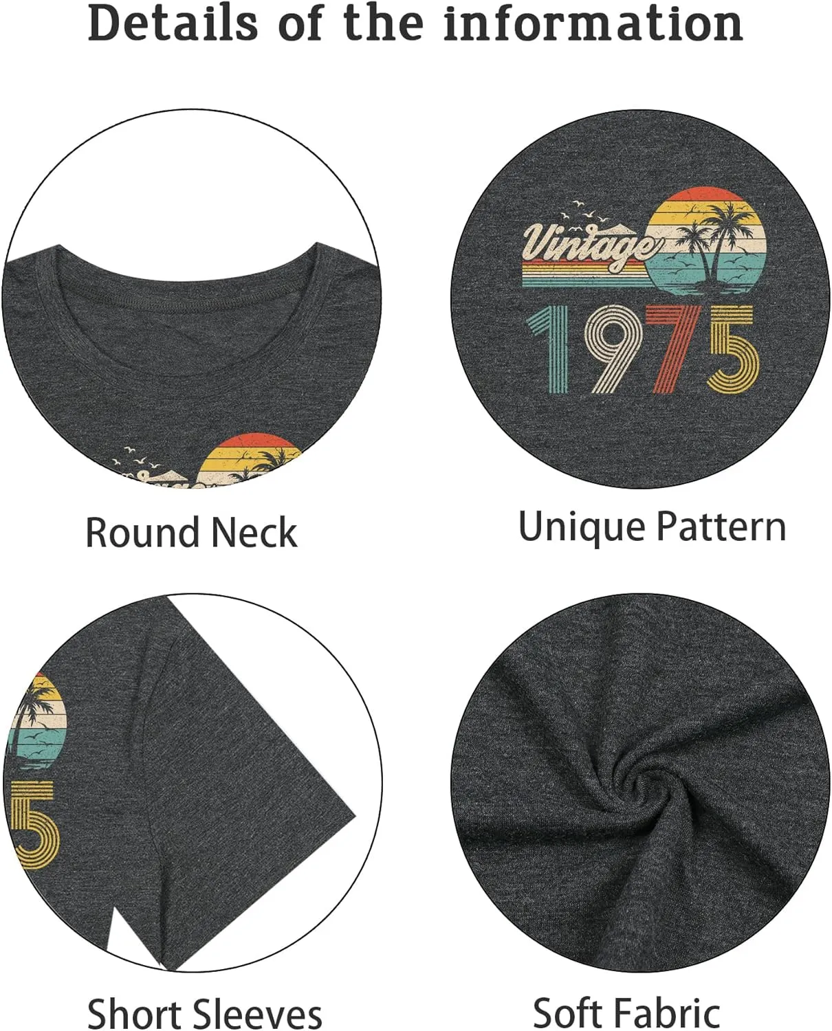50th Birthday Gift for Women Vintage 1975 T Shirts Retro Graphic Birthday Shirt Casual Letter Print Short Sleeve Tee Tops
