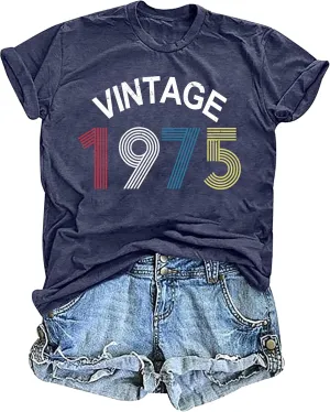50th Birthday Gift for Women Vintage 1975 T Shirts Retro Graphic Birthday Shirt Casual Letter Print Short Sleeve Tee Tops