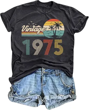 50th Birthday Gift for Women Vintage 1975 T Shirts Retro Graphic Birthday Shirt Casual Letter Print Short Sleeve Tee Tops