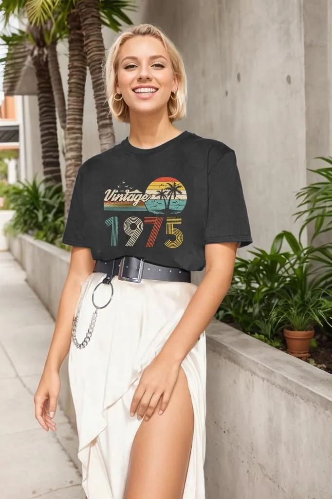 50th Birthday Gift for Women Vintage 1975 T Shirts Retro Graphic Birthday Shirt Casual Letter Print Short Sleeve Tee Tops
