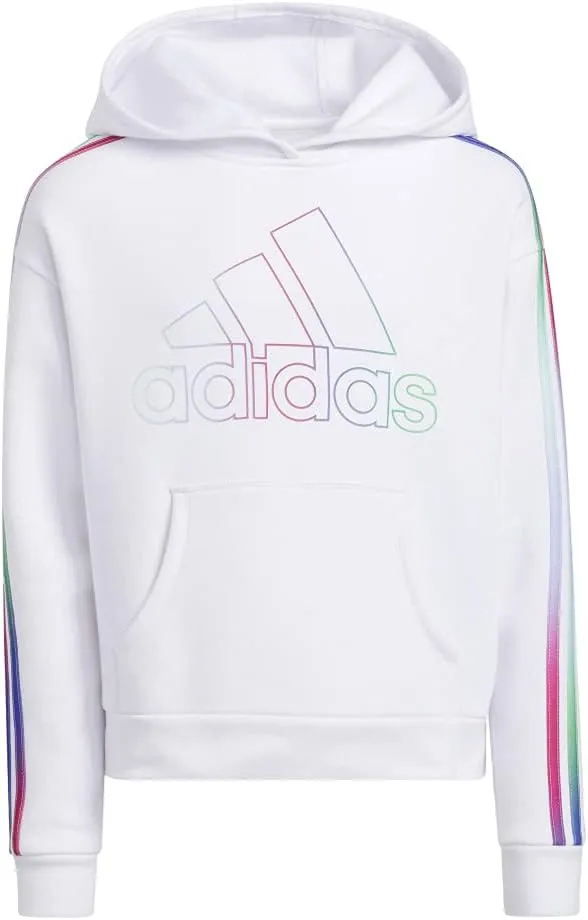 adidas Girls' Multicolor 3-Stripes Fleece Pullover Hoodie