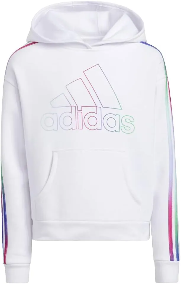 adidas Girls' Multicolor 3-Stripes Fleece Pullover Hoodie