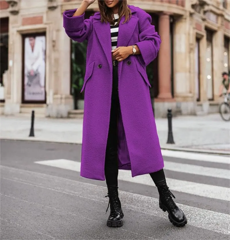 Akivide Women Double Breasted Long Pea Coat Winter Open Front Trench Coat Jacket Plus Size Wool Blend Overcoat with Pocket