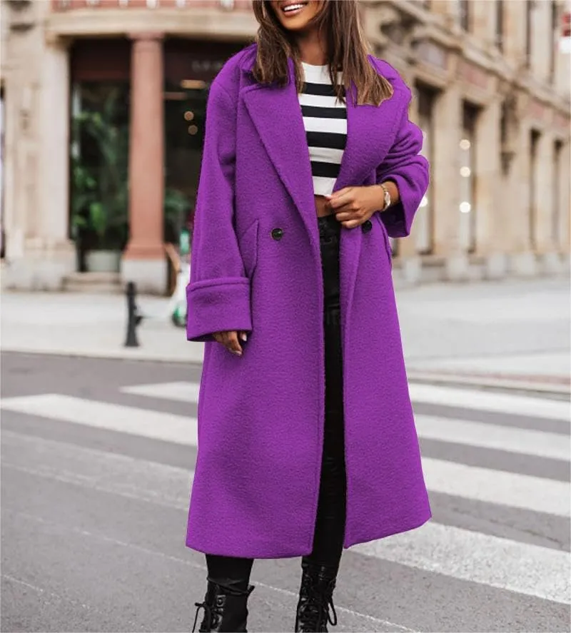 Akivide Women Double Breasted Long Pea Coat Winter Open Front Trench Coat Jacket Plus Size Wool Blend Overcoat with Pocket
