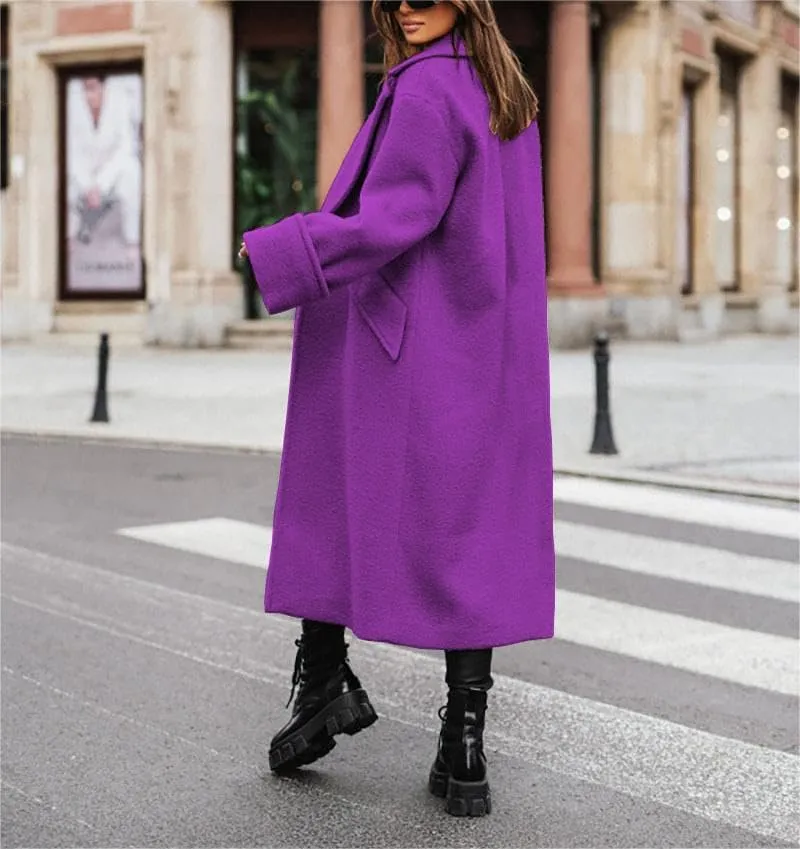 Akivide Women Double Breasted Long Pea Coat Winter Open Front Trench Coat Jacket Plus Size Wool Blend Overcoat with Pocket