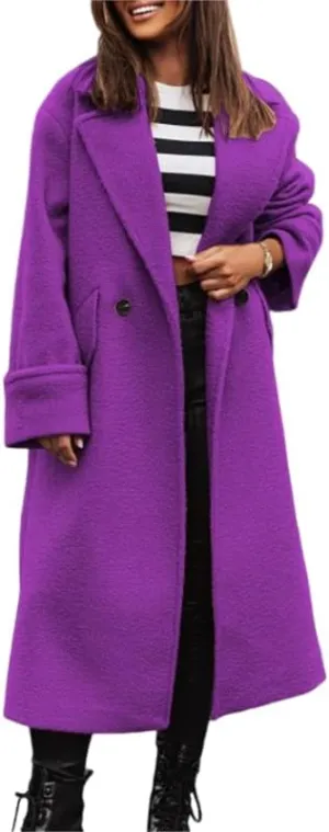 Akivide Women Double Breasted Long Pea Coat Winter Open Front Trench Coat Jacket Plus Size Wool Blend Overcoat with Pocket