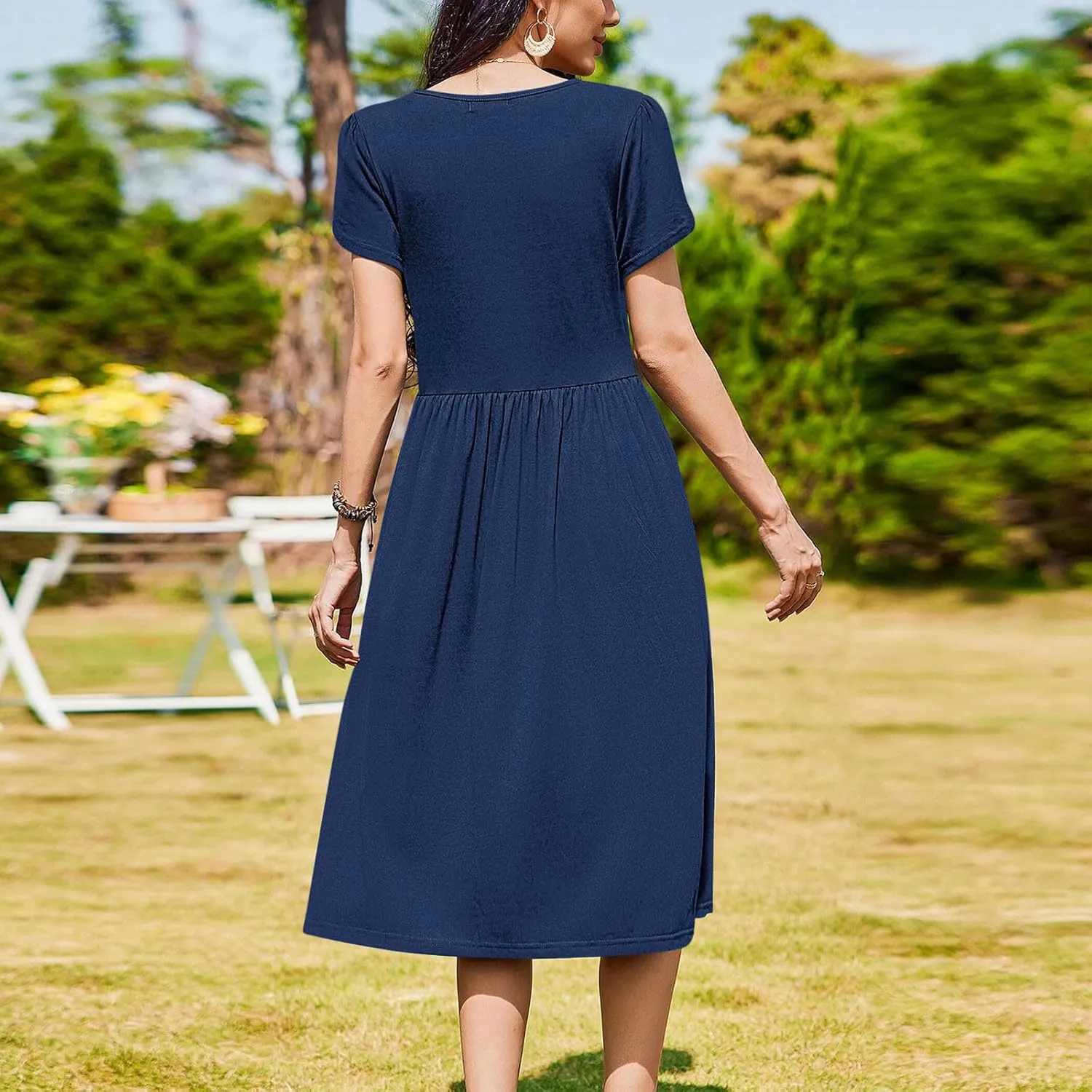 Aline Dress for Women Summer Short Sleeve Curvy Hem Dresses Vacation Boho Beach Sundress with Pockets