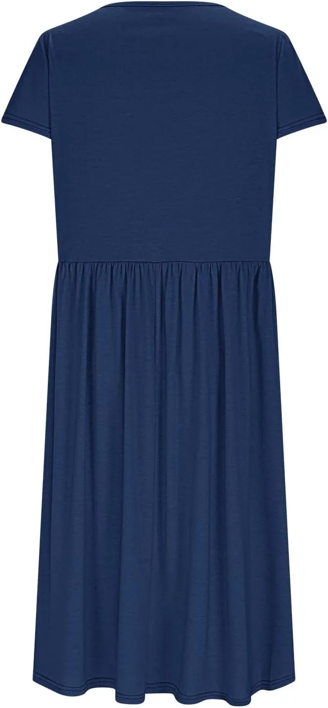 Aline Dress for Women Summer Short Sleeve Curvy Hem Dresses Vacation Boho Beach Sundress with Pockets