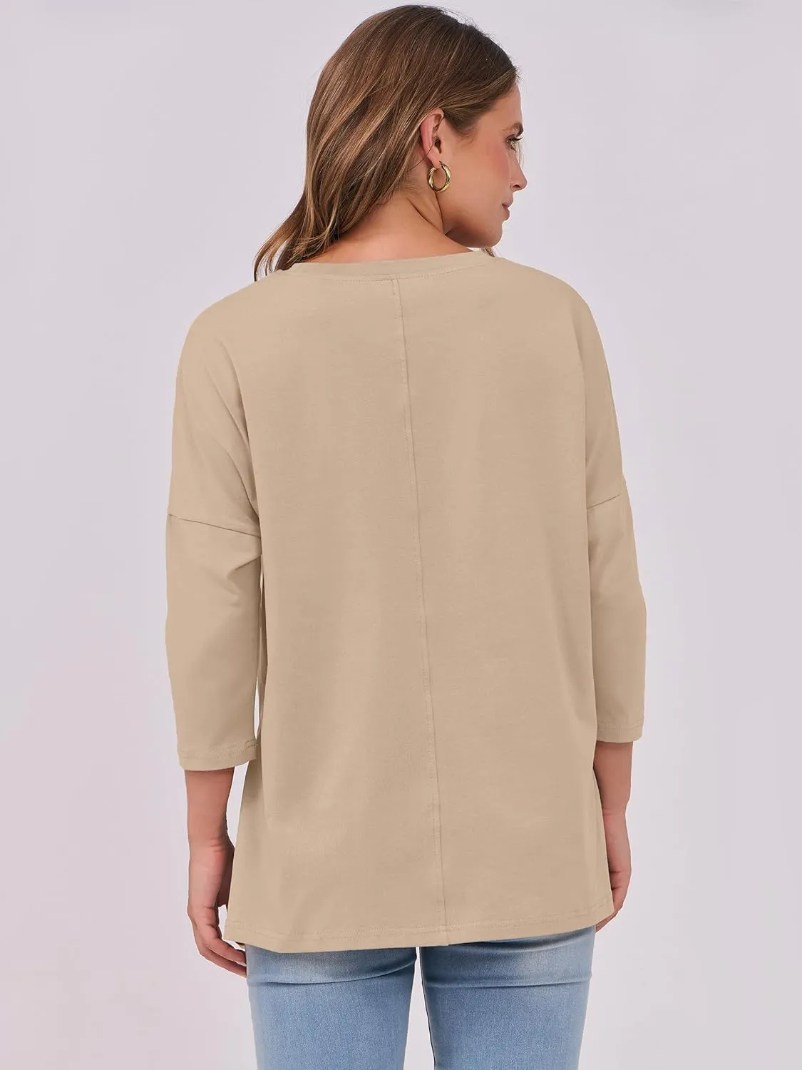 ANRABESS Womens 3/4 Length Sleeve Tops Loose Fit Tunic Shirts Oversized Spring Summer Casual Crew Neck Basic Boxy Tee