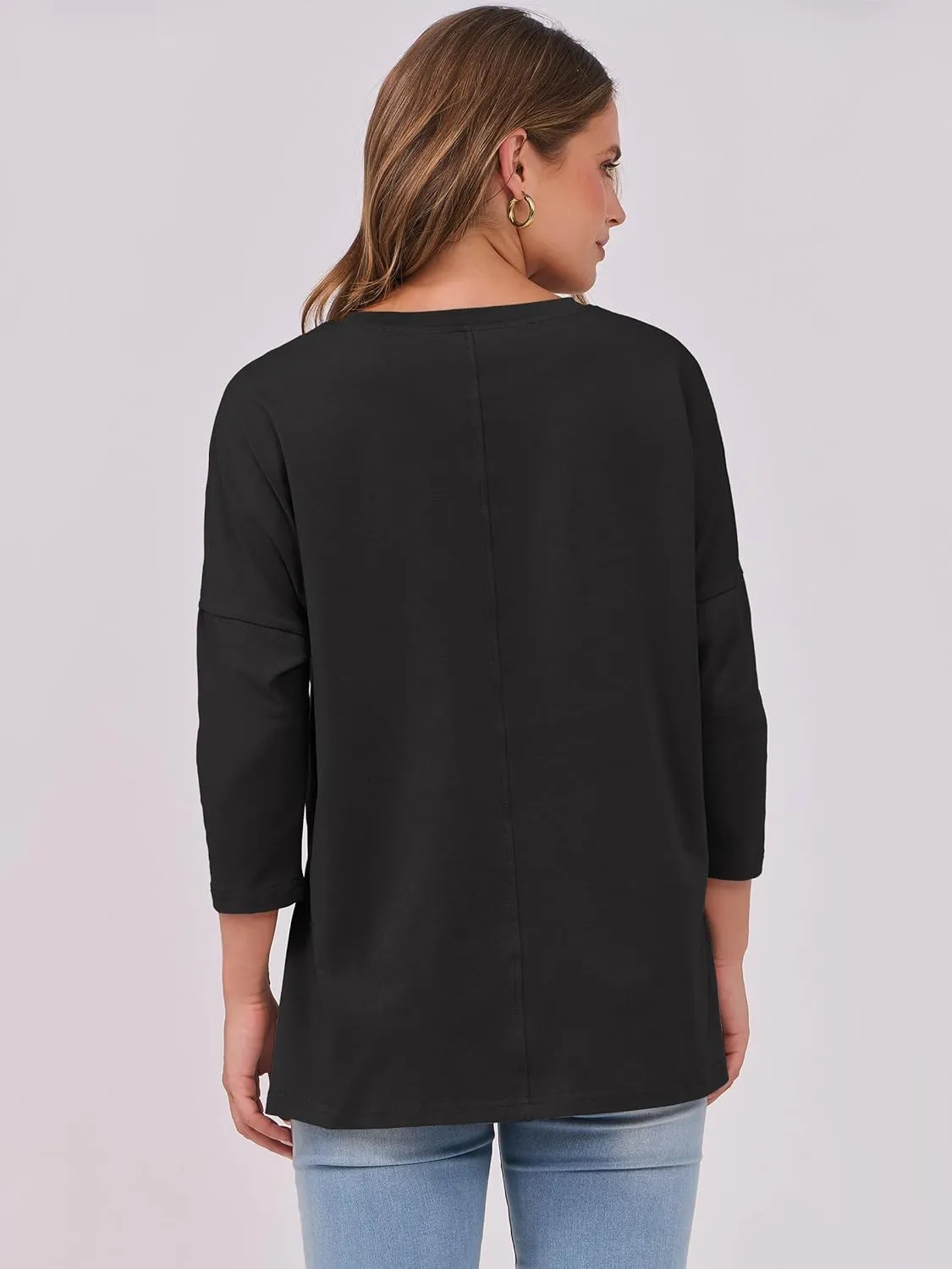 ANRABESS Womens 3/4 Length Sleeve Tops Loose Fit Tunic Shirts Oversized Spring Summer Casual Crew Neck Basic Boxy Tee