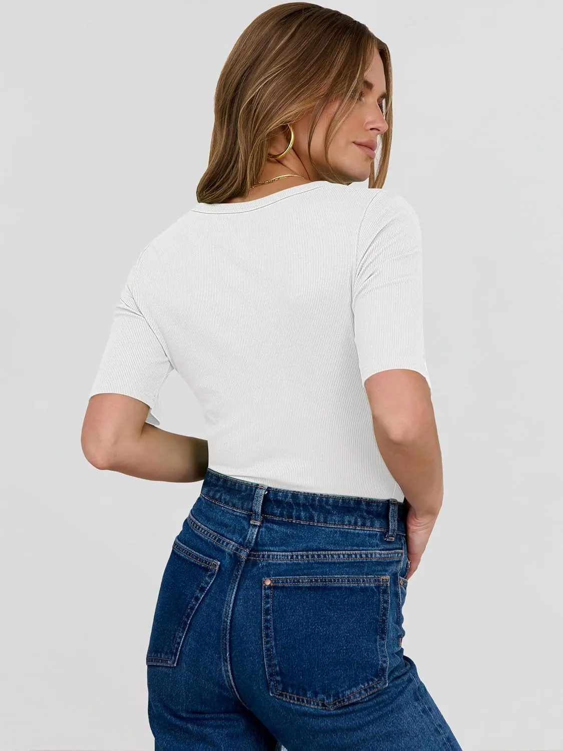 ANRABESS Womens Half Sleeve Crewneck Tops Ribbed Knit Slim Fit Shirts Basic Tee 2025 Spring Summer Dressy Casual T-Shirts