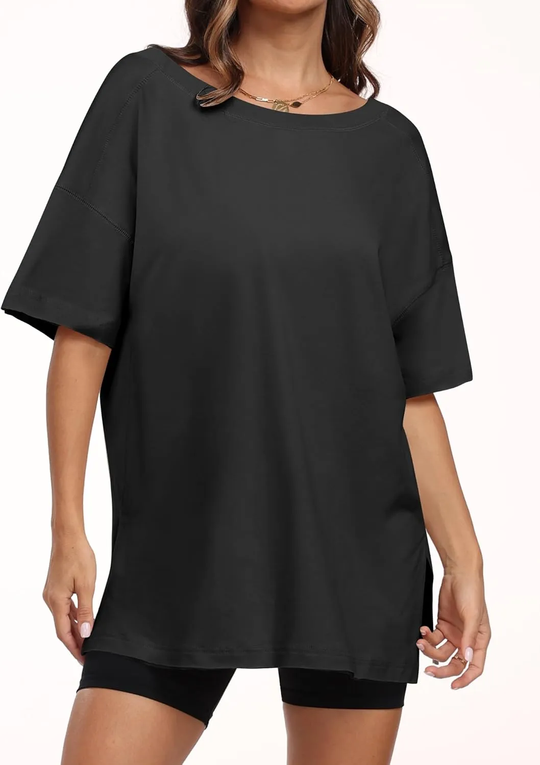 ANRABESS Women's Oversized T-Shirt Short Sleeve V Neck Loose Baggy Reversible Tops Casual Tee Shirts Summer Outfits 2025