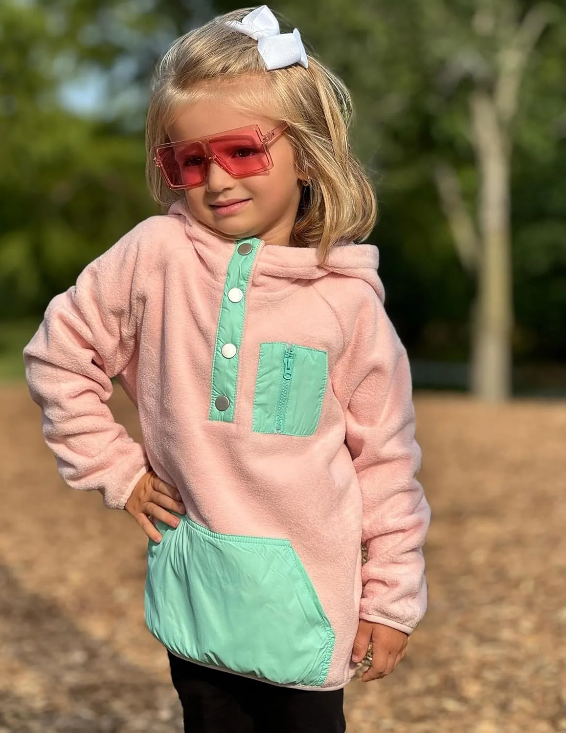 Arshiner Girls Fleece Pullover Hooded Sweatshirt Colorblock Sherpa Hoodie for Teen Girl Winter Button Jacket Coat with Pocket