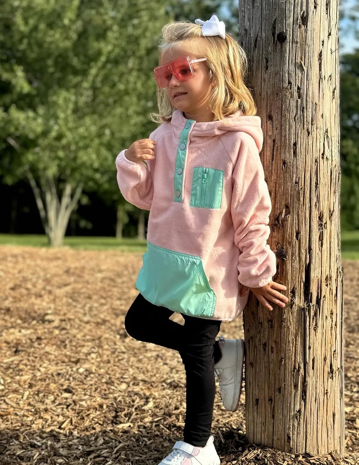 Arshiner Girls Fleece Pullover Hooded Sweatshirt Colorblock Sherpa Hoodie for Teen Girl Winter Button Jacket Coat with Pocket