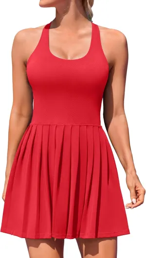 ATTRACO Women Tennis Dress with Built in Shorts and Bra Pleated Golf Dress Seamless Athletic Dress