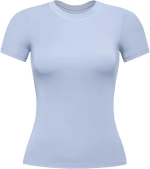 AUROLA Everyday Fitted T-Shirt for Women,Crew Neck Basic Short Sleeves T ShirtCrop Tops Modal Slim Fit Tee