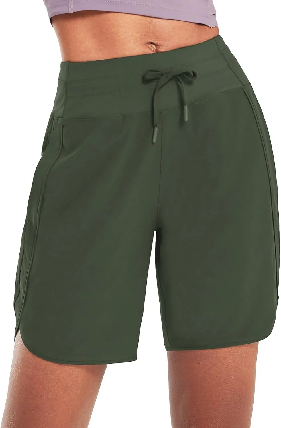 baleaf Women's 7" Athletic Long Running Shorts Workout Gym Quick Dry Hiking Shorts High Waisted Zipper Pocket