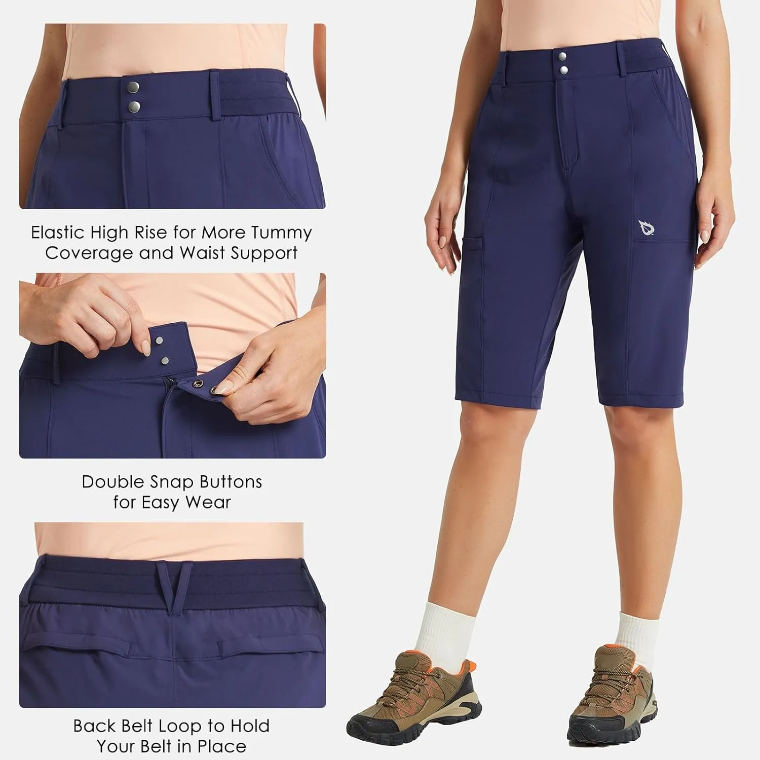 baleaf Women's Bermuda Long Shorts 13" Golf Shorts Knee Length Hiking Quick Dry High Waist Stretch Water Resistant