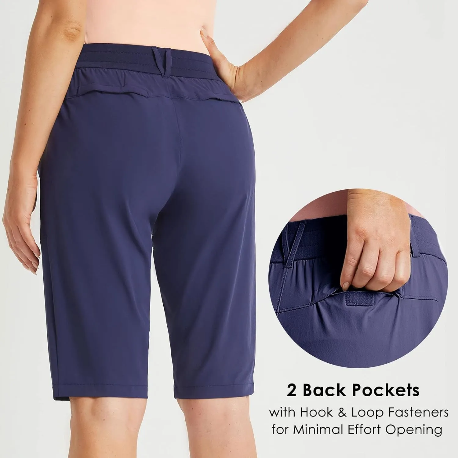 baleaf Women's Bermuda Long Shorts 13" Golf Shorts Knee Length Hiking Quick Dry High Waist Stretch Water Resistant