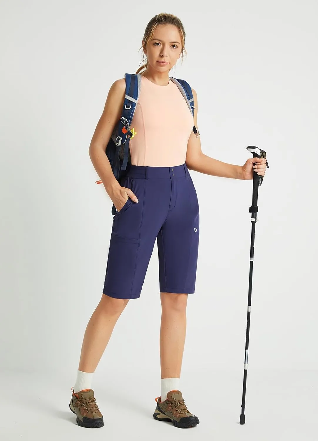 baleaf Women's Bermuda Long Shorts 13" Golf Shorts Knee Length Hiking Quick Dry High Waist Stretch Water Resistant