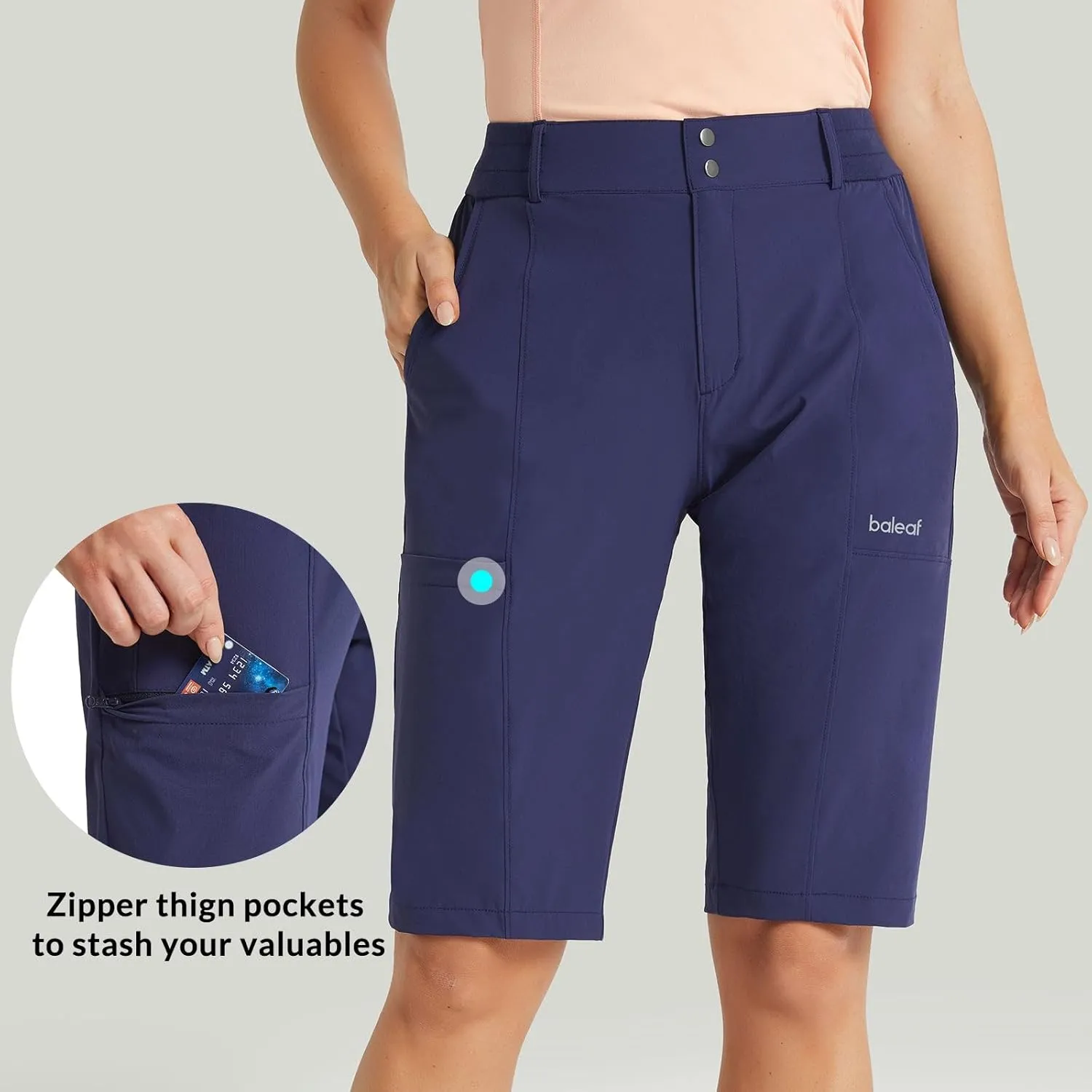 baleaf Women's Bermuda Long Shorts 13" Golf Shorts Knee Length Hiking Quick Dry High Waist Stretch Water Resistant