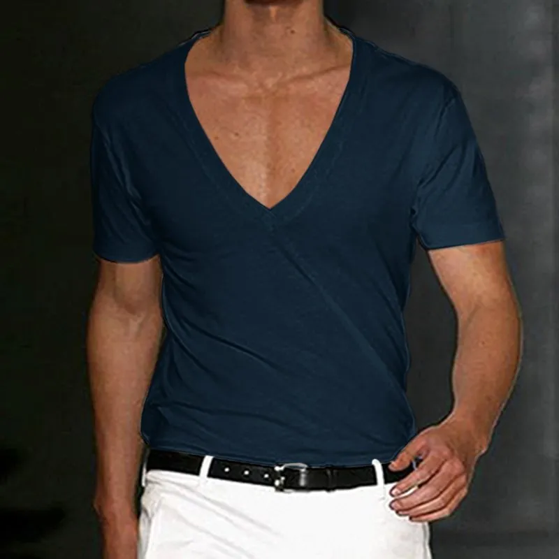Basic White Deep V-Neck Cotton Short Sleeve T-Shirt