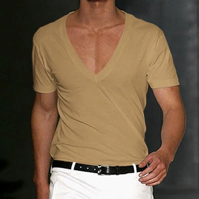 Basic White Deep V-Neck Cotton Short Sleeve T-Shirt