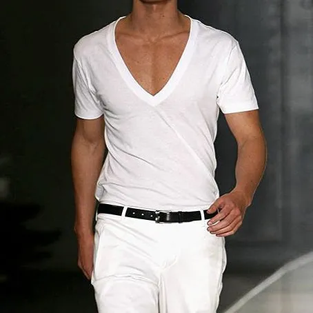 Basic White Deep V-Neck Cotton Short Sleeve T-Shirt