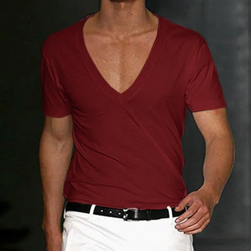 Basic White Deep V-Neck Cotton Short Sleeve T-Shirt