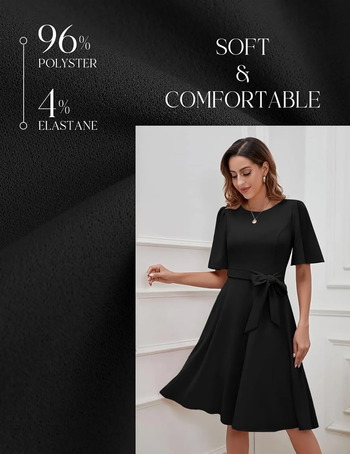 Bbonlinedress Women Midi Cocktail Vintage Dress Formal Wedding Guest Fit & Flare Church Work Prom 2025 Dress with Sleeves