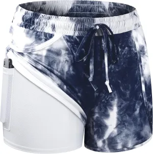 BLEVONH Women Yoga Running Shorts 2 in 1 Workout Athletic Shorts with Pockets S-3XL
